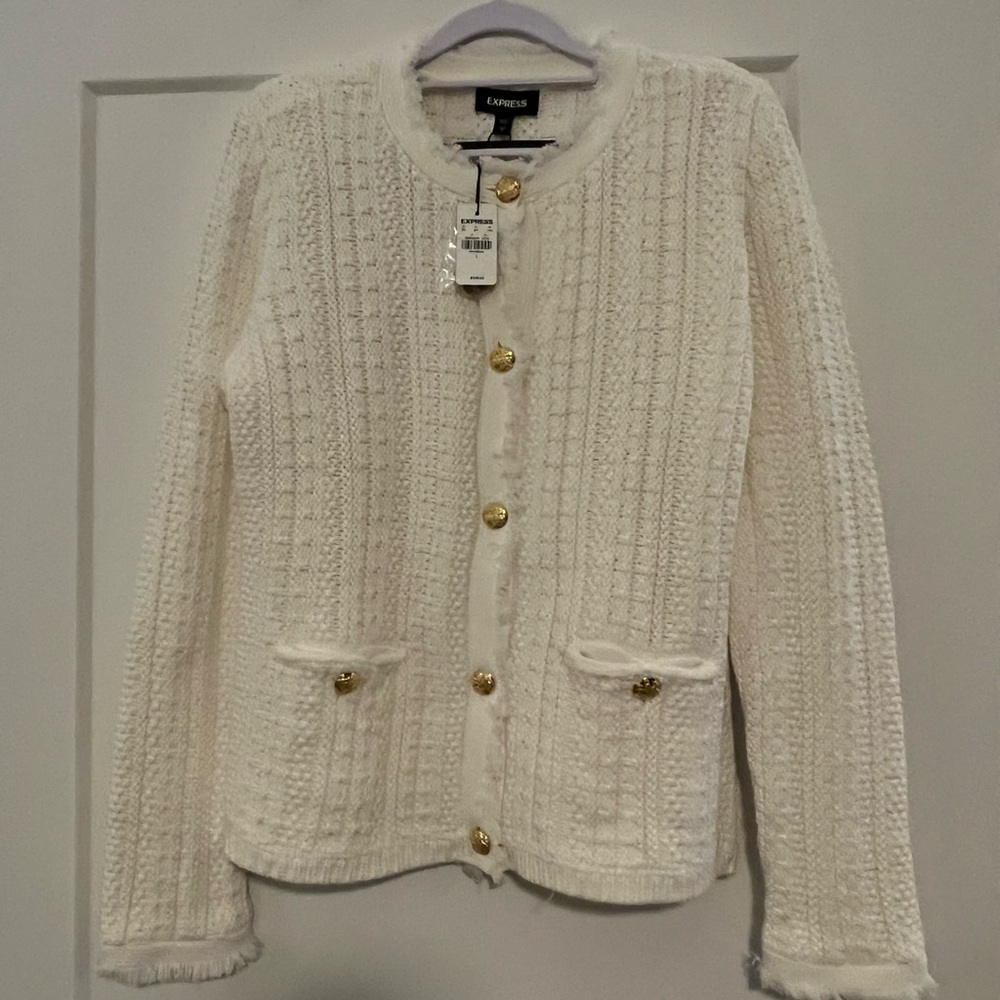 EXPRESS CREAM COLOR SWEATER JACKET NWT - L